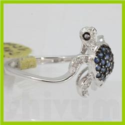 Genuine  0.44 ctw Blue Sapphire & Diamond Ring 14KTWhite Gold Ring Size 7