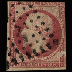 1863 RARE France 80c Carmine Yellow Used Stamp (STM-1328)