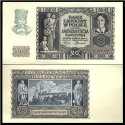 1940 Poland 20 Zlotych Crisp Unc Note (CUR-06154)