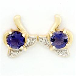 1.14ct Natural Iolite Diamond 9k Gold Earrings (JEW-9252X)