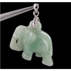 60ct Jade & W. Gold Vermeil Elephant Pendant (JEW-2215)