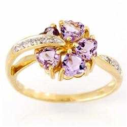 1.68ct Heart Pink Amethyst Diamond 9k Gold Ring (JEW-9423X)