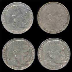 1937A Nazi Germany 2 Mark Silver Hi Grade 4 Pcs (COI-8063)