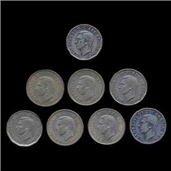 1930s/50s Canada 5c Lot of 8 XF/AU (COI-7952)