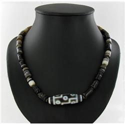 Tibetan Antique Dzi 3 Eyed Agate Bead Necklace (ANT-936)