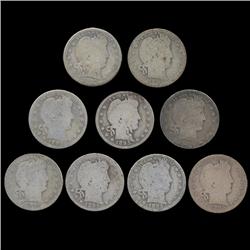 1895O Barber Quarter Lot of 9 Circulated (COI-7638)
