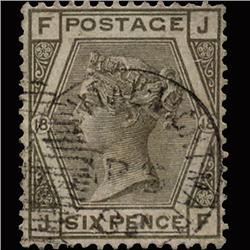 1874 RARE GB 6p Gray Used Stamp Rare Cancel (STM-1319)
