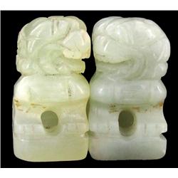 64ct Handcarved Burma Jade Fu Dog Pair (ANT-1069)