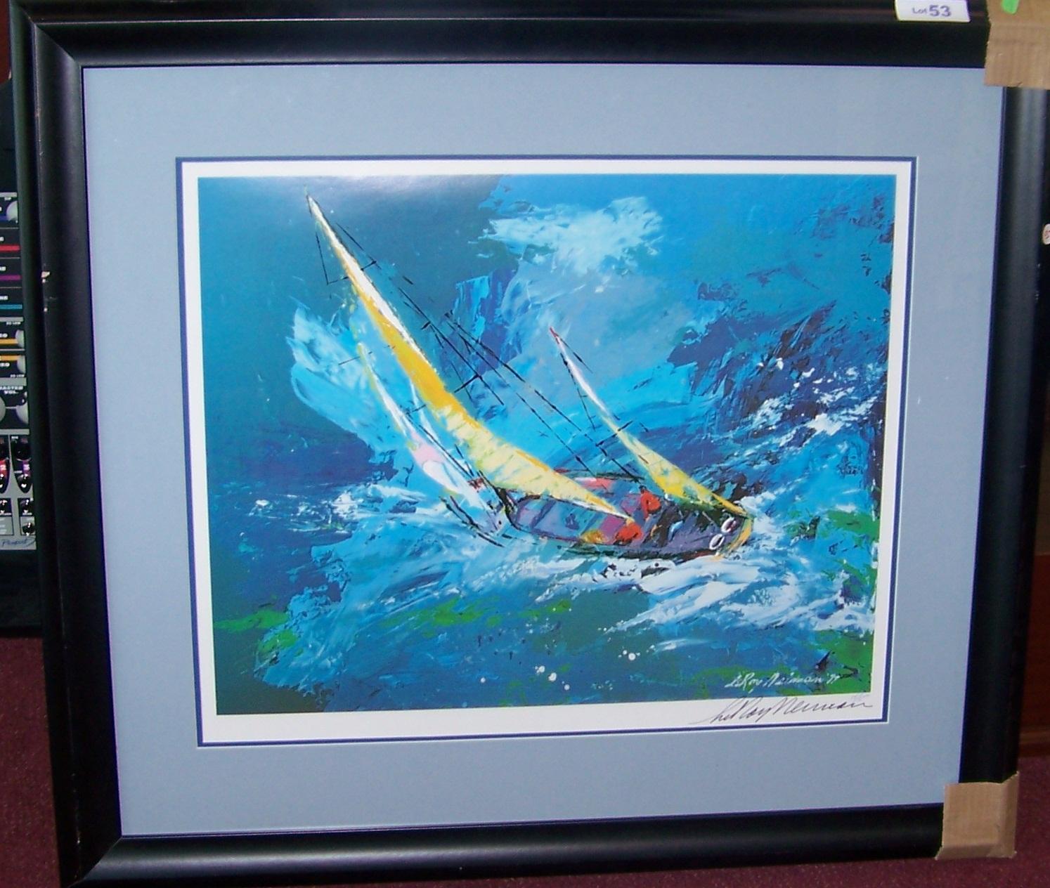 LeRoy Neiman SAILING Hand signed lithograph. Framed W/ COA