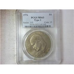1976 TYPE I IKE DOLLAR PCGS MS63