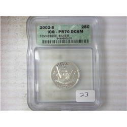 2002-S SILVER TENNESSEE QUARTER ICG PR70DCAM