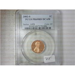 2002-S LINCOLN CENT PCGS PR69RD DCAM