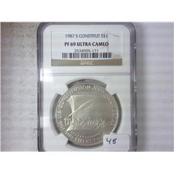 1987-S CONSTITUTION SILVER DOLLAR NGC PF69 ULTRA