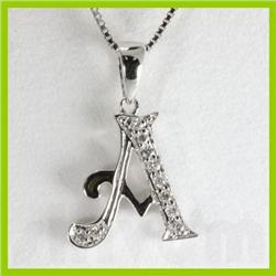 Genuine 0.09 ctw Alphabet Initial Letter A Diamond Necklace 16" 14kt Gold-White