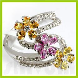 Genuine 2.47 ctw Multi Sapphire Flower & Diamond Ring 14kt Gold-White 