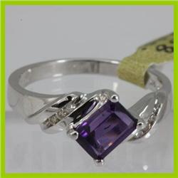 Genuine  0.765 ctw  Amethyst  Ring  14KT White Gold  Ring Size  7