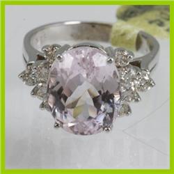 Genuine  6.64 ctw  Pink Kunzite Ring  14KT White Gold  Ring Size  5.25