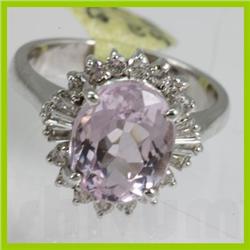 Genuine  4.98 ctw  Pink Kunzite Ring  14KT White Gold  Ring Size  6.5