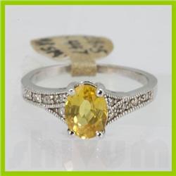 Genuine  2.0 ctw Yellow Sapphire& Diamond Ring 14KT White Gold Ring Size 7