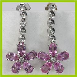 Genuine 2.59 ctw Pink Sapphire Dangle & Diamond Earring 14kt Gold-White 