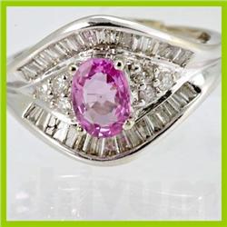 Genuine  1.50 ctw Pink Sapphire & Diamond Ring 18KT White Gold Ring Size 7.5