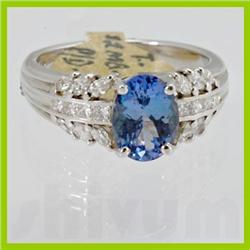 Genuine  2.04 ctw Tanzanite & Diamond Ring 14KT White Gold Ring Size 7.5