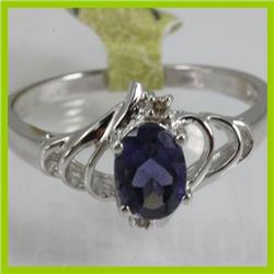 Genuine  0.97 ctw  Iolite Ring  14KT White Gold  Ring Size  7