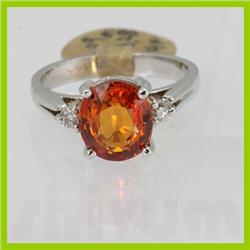Genuine  3.37 ctw Orange Sapphire & Diamond Ring 14KT White Gold Ring Size 7