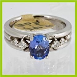 Genuine  1.43 ctw Tanzanite & Diamond Ring 14KT White Gold Ring Size 7