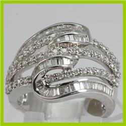 Genuine 1.09 ctw Tappered & Diamond Ring 18kt Gold-White 
