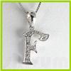 Image 1 : Genuine 0.09 ctw Alphabet Initial Letter F Diamond Necklace 16" 14kt Gold-White