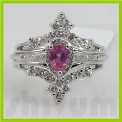 Genuine 1.54 ctw 14k Pink Sapphire & Diamond White Gold Ring 