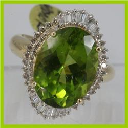 Genuine  9.86 ctw  Peridot Ring  14KT Yellow Gold  Ring Size  6