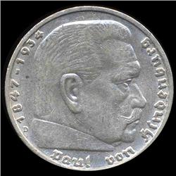 1936D Nazi Germany 5 Mark Hi Grade RARE ERROR (COI-8214)