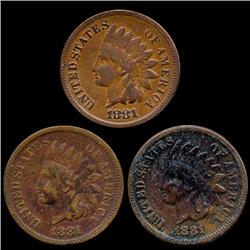 1881 Indian Cent Lot of 3 Hi Grade (COI-7487)
