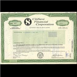 1990s CitiSave Financial Stock Certificate Scarce (COI-3442)
