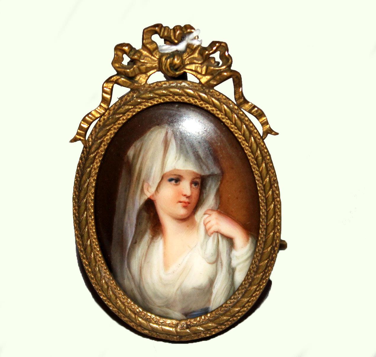 Hand Painted Miniature Porcelain Portrait of a Young Woman