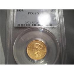 1855 $3 Gold Indian Princess Gold Coin, PCGS Graded XF45