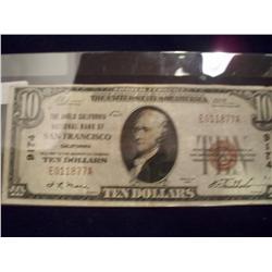 VERY RARE 1929 $10 ANGLO CALIFORNIA NATL. BANK OF SAN FRANCISCO NOTE