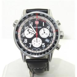 Wenger Stainless Steel Chronograph Watch with Leather Strap