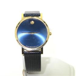 Movado Yellow Gold Plated Leather Strap Watch