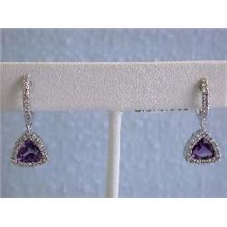 14k White Gold Earrings with Diamonds and Amethyst