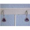 Image 1 : 14k White Gold Earrings with Diamonds and Amethyst