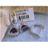 Image 3 : 14k White Gold Earrings with Diamonds and Amethyst