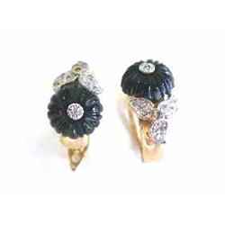 14k Yellow Gold Earrings with Onyx and Diamonds