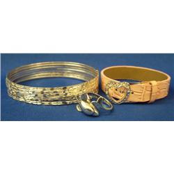 Sterling Bangle & Leather CZ Heart Bracelets,Ring