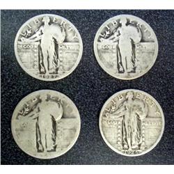 Lot-(4) Standing Liberty Silver Quarters