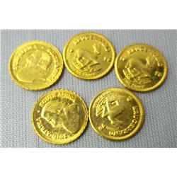 Lot-5 Mini Replicas of 1978 SA Gold Krugerrand