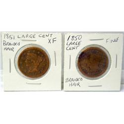 Lot-1851 Large Cent XF, 1850 Large Cent Fine