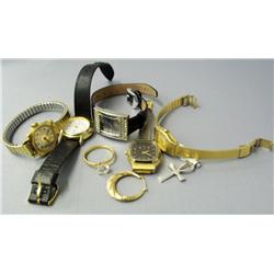 Lot-Watches, Silver Cross, Earring, Costume Ring